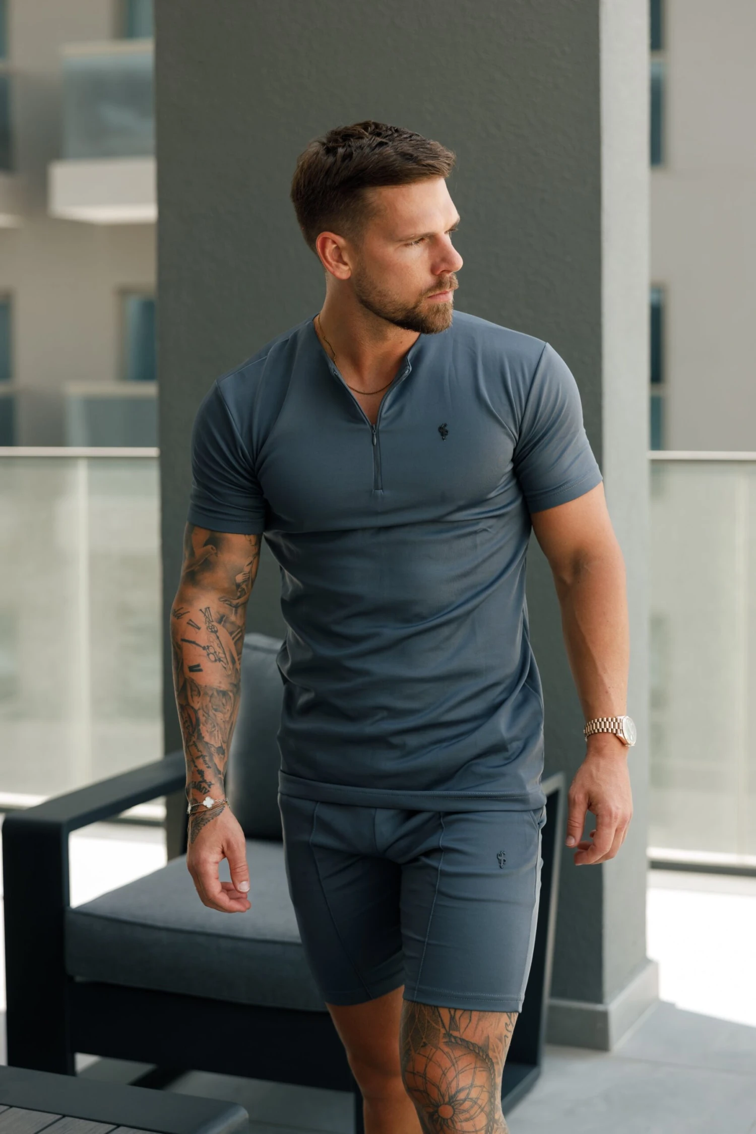 Father Sons Scuba Charcoal Black Crew T Shirt With Zip Detail Short Sleeve - FSH1109 - Image 5