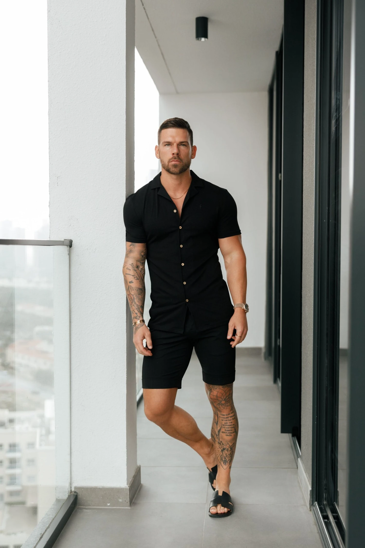 Father Sons Stretch Black / Gold Pique Revere Shirt Short Sleeve - FSH1068 - Image 4