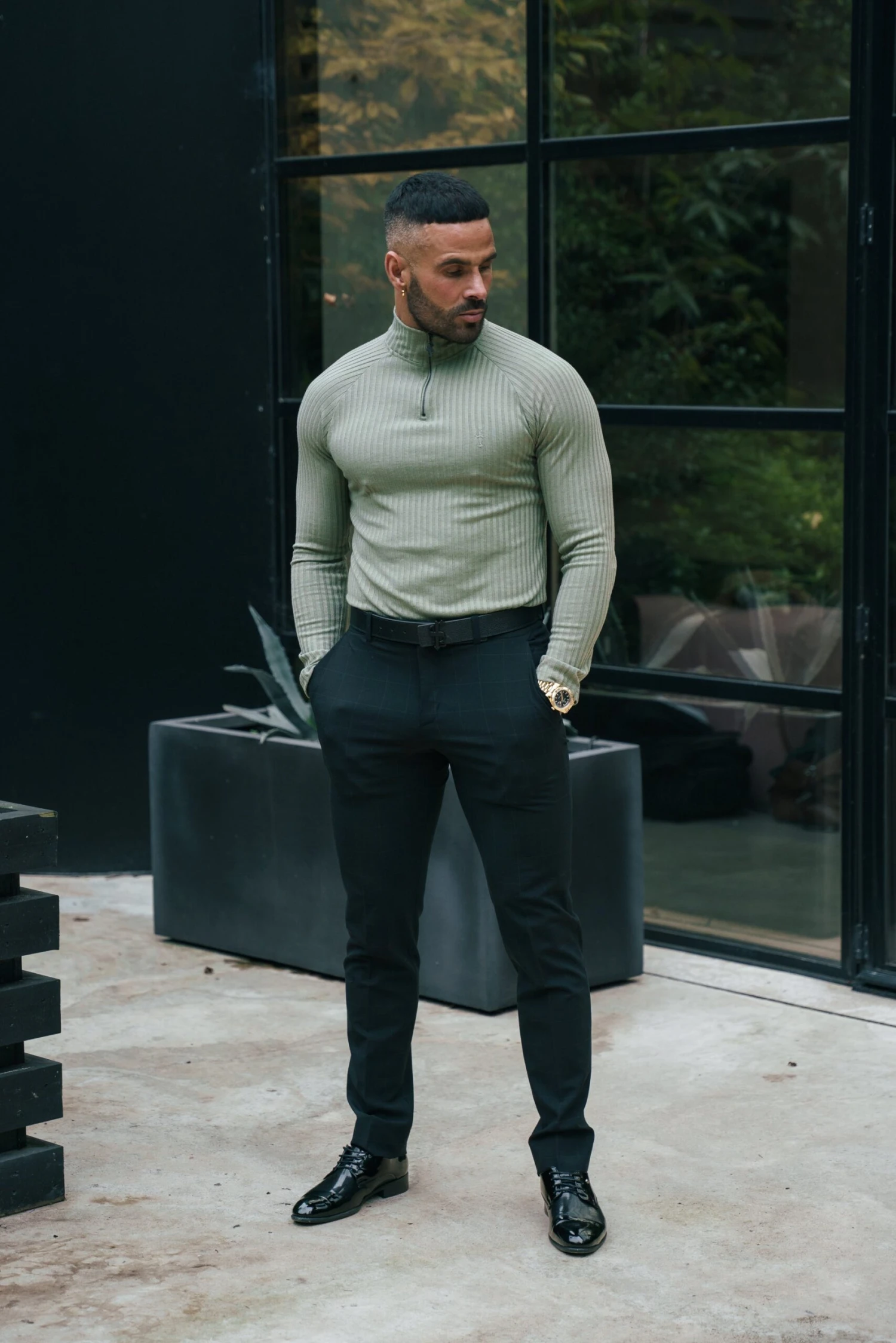 FS Classic Olive Ribbed Zip Funnel Neck Raglan Long Sleeve Crew - FSH1297 - Image 7