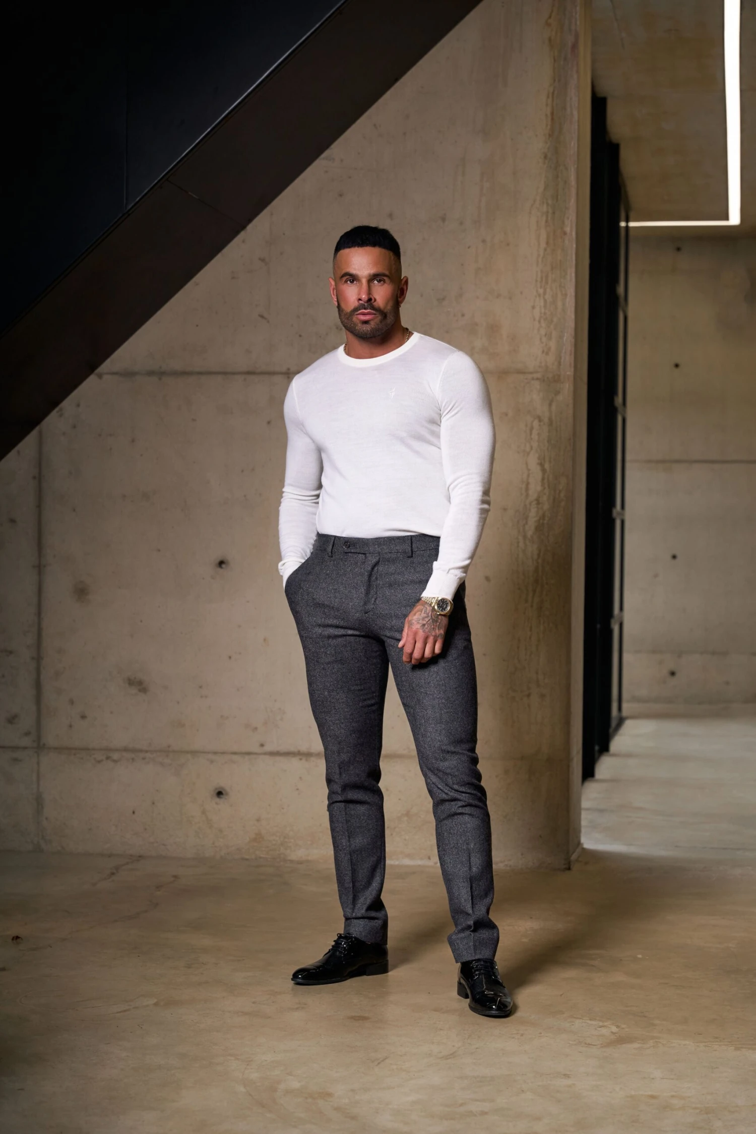 Father Sons Relaxed Formal Dark Taupe Textured Trouser - FSTR015 - Image 2