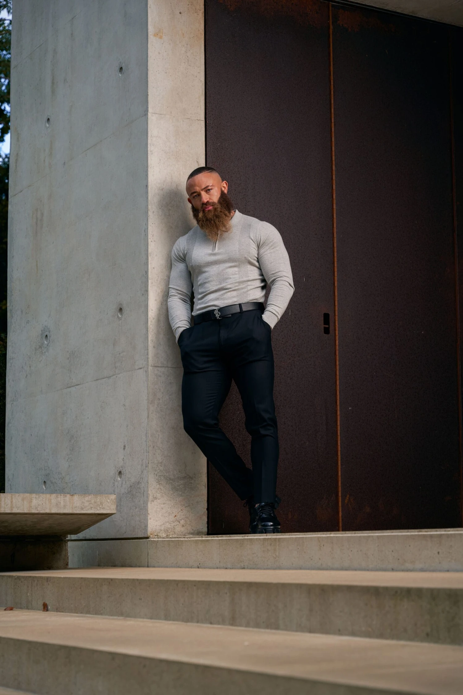 Father Sons Classic Grey Marl And Silver Zip Knitted Polo Shirt Long Sleeve - FSN127 - Image 14