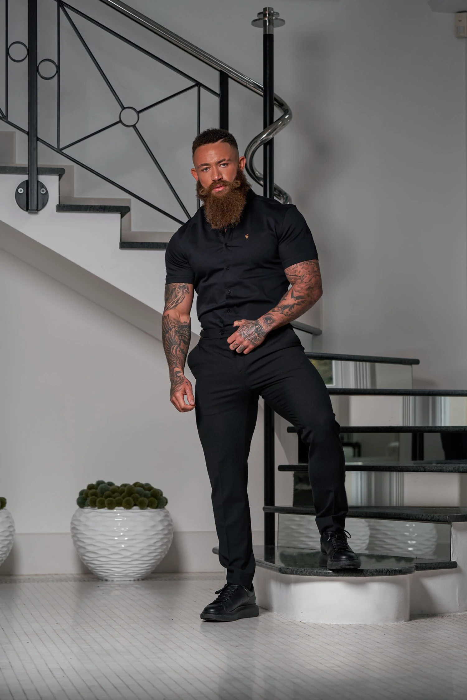 Father Sons Slim Formal Black Stretch Trousers With Gold Waist Adjusters - FST036 - Image 7