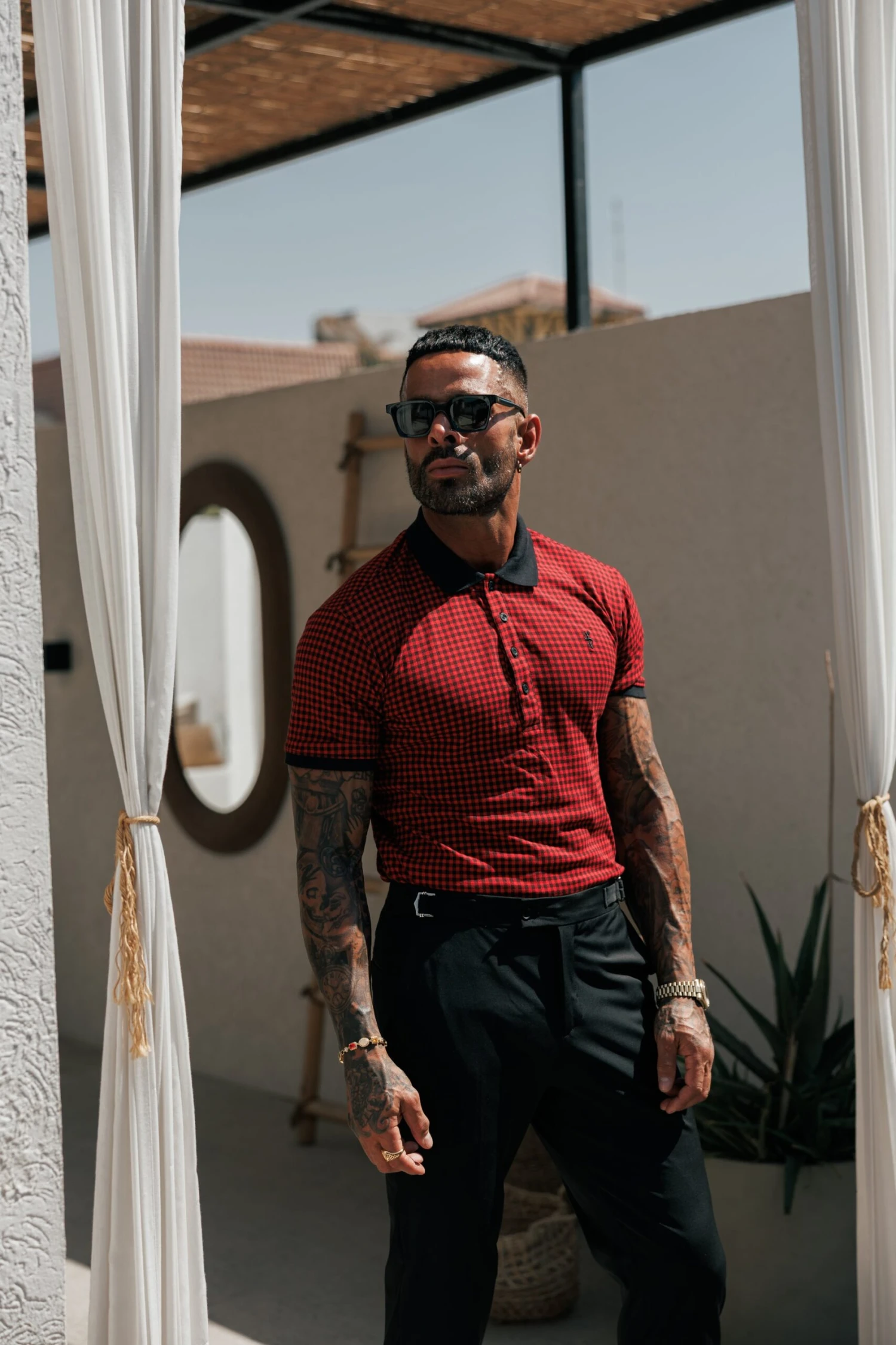 Father Sons Black / Red Printed Check Polo Shirt - FSH1259 - Image 3