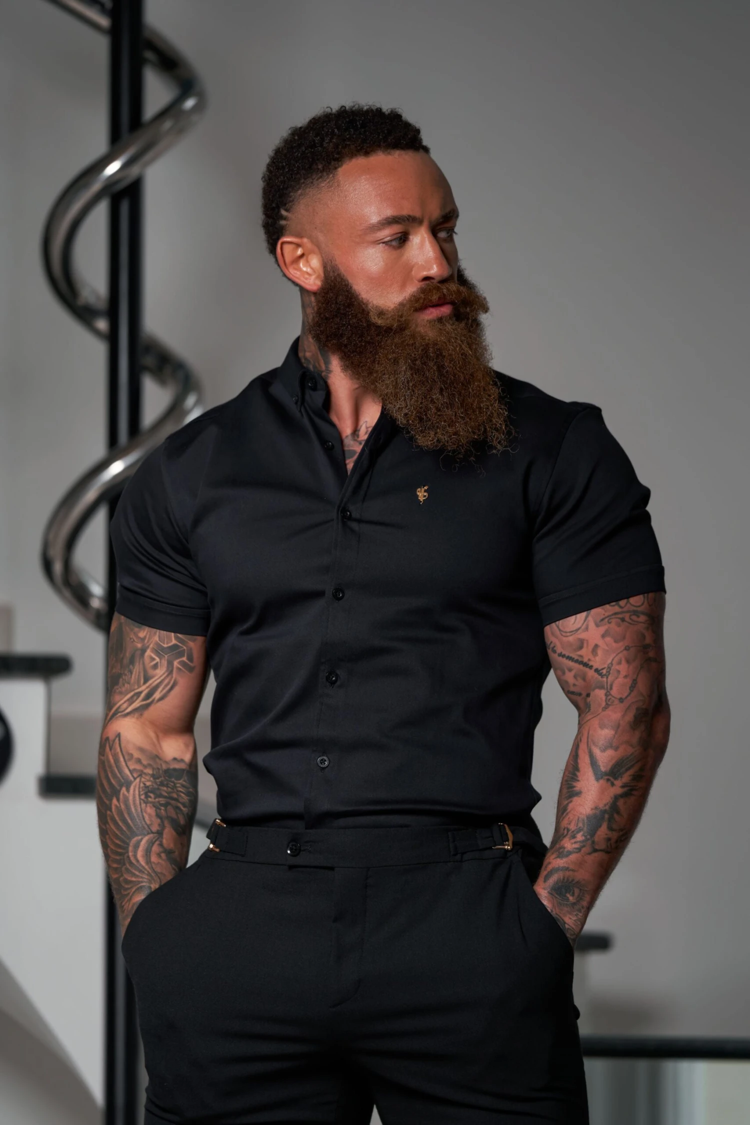 Father Sons Slim Formal Black Stretch Trousers With Gold Waist Adjusters - FST036 - Image 13