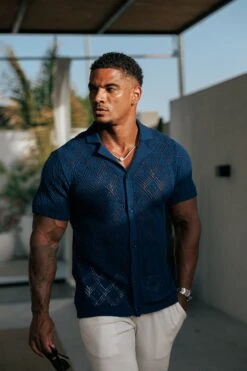 Father Sons Crochet Shirt Caribbean Blue Short Sleeve - FSJ079