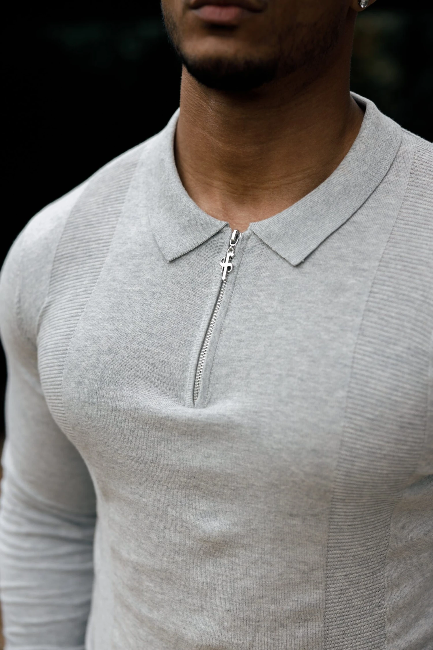 Father Sons Classic Grey Marl And Silver Zip Knitted Polo Shirt Long Sleeve - FSN127 - Image 5