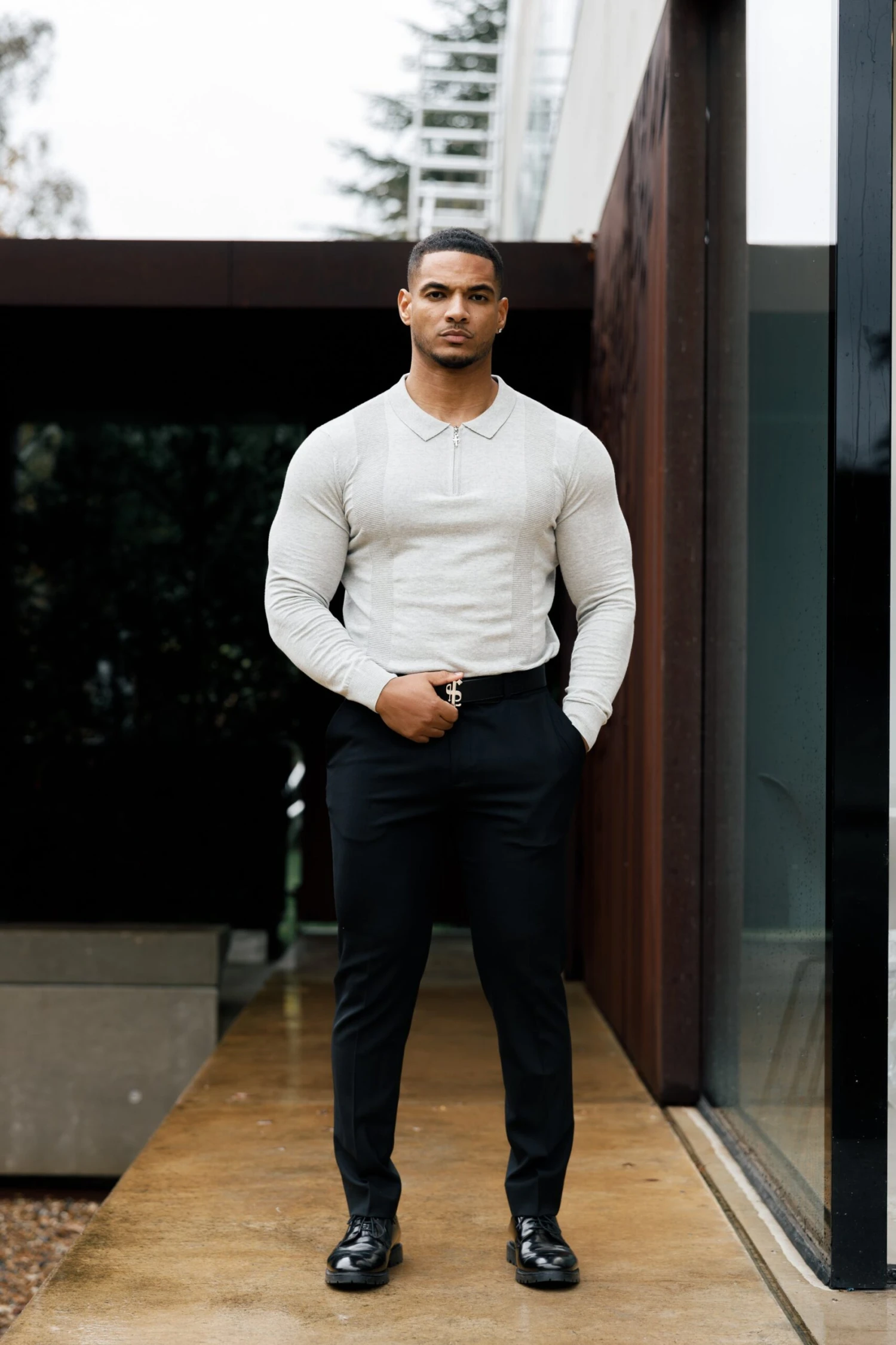 Father Sons Classic Grey Marl And Silver Zip Knitted Polo Shirt Long Sleeve - FSN127 - Image 8