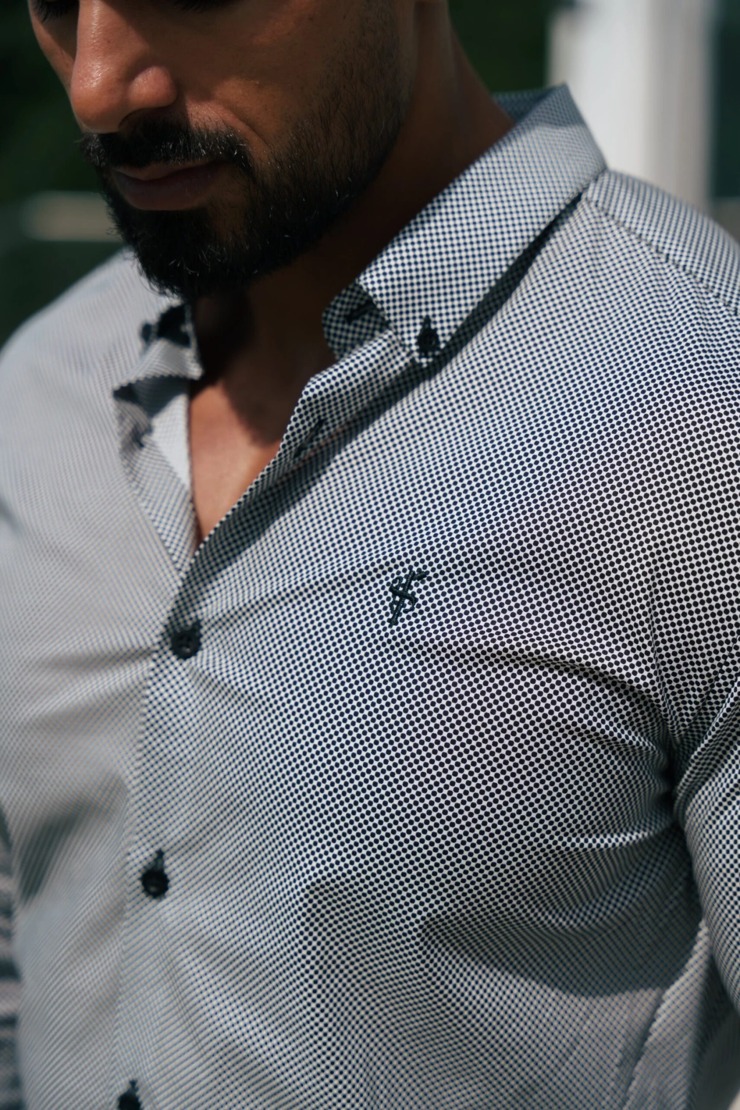 Classic Stretch LS Black Optical Spot Print Button Down Collar - FS1107 - Image 8