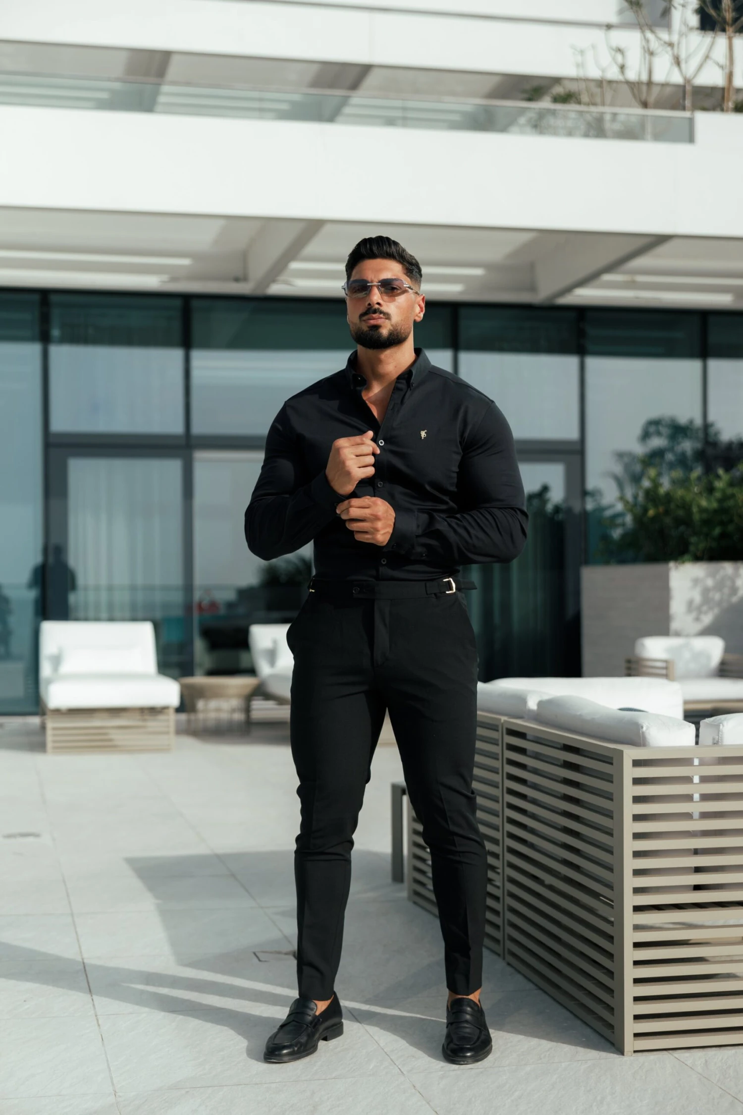 Father Sons Slim Formal Black Stretch Trousers With Gold Waist Adjusters - FST036 - Image 2