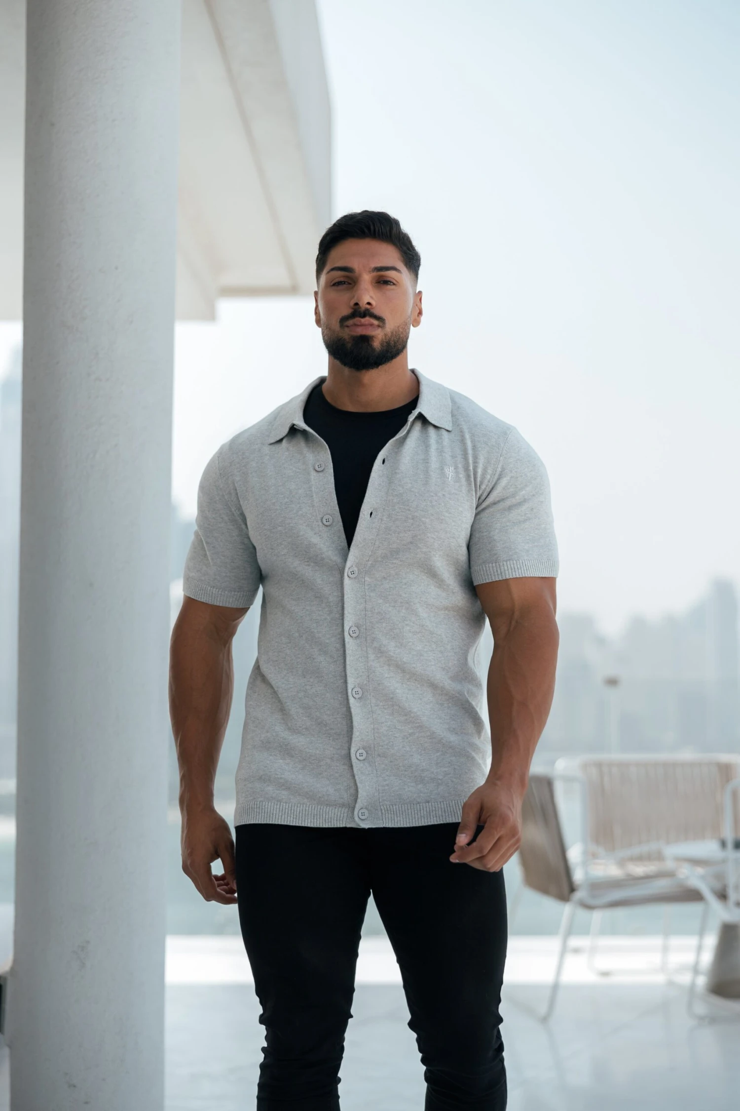 Father Sons Classic Plain Light Grey Knitted Button Through Polo Short Sleeve - FSN102 - Image 15
