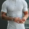 Father Sons Classic Light Grey Ribbed Zip Funnel Neck Raglan Short Sleeve Crew - FSH1287