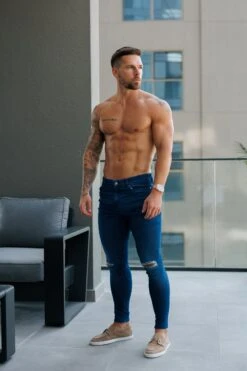 Father Sons Ultra Stretch Mid Blue Slim Jeans With Knee Rips - FSJEAN011