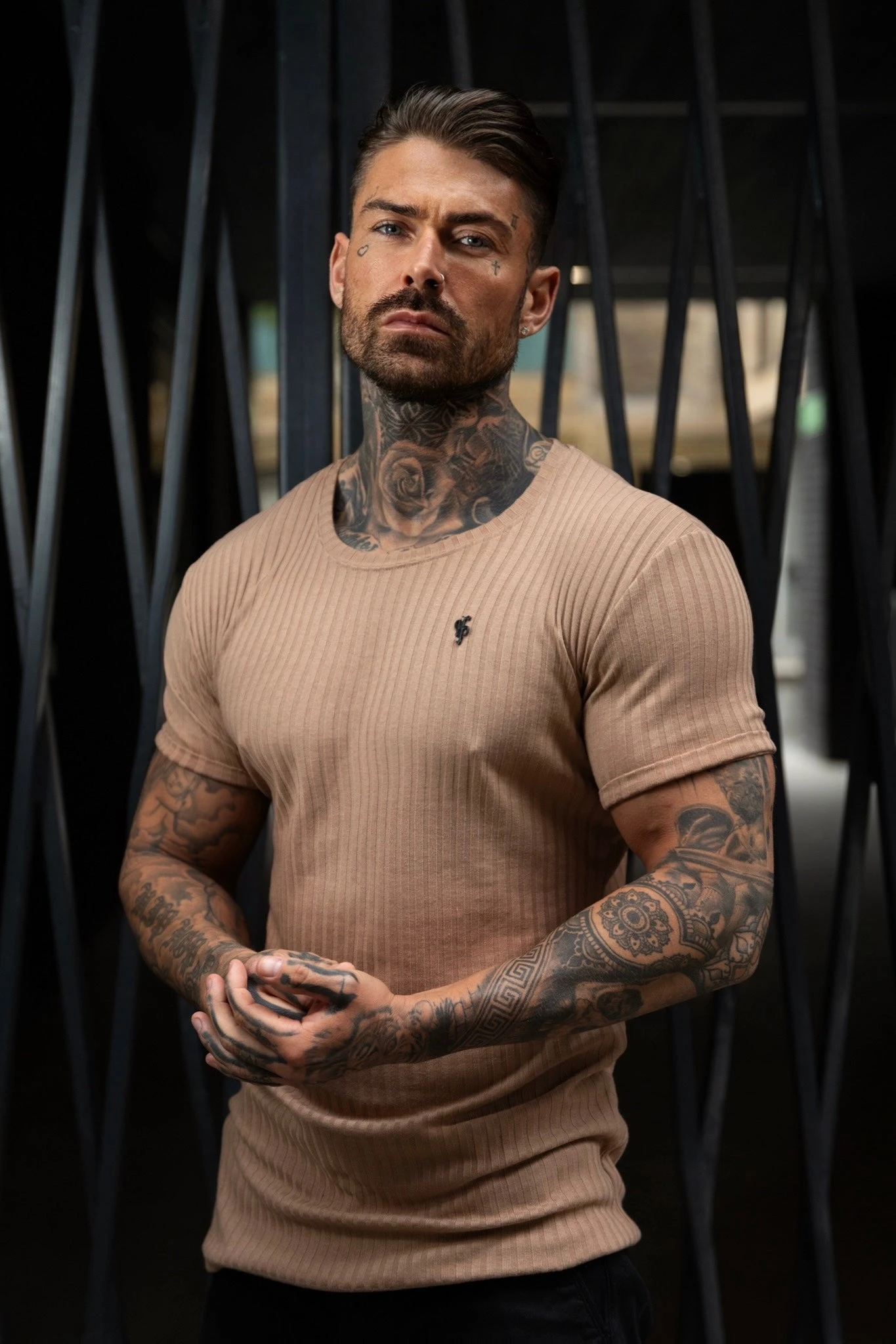 Father Sons Classic Coffee / Black Ribbed Knit Super Slim Short Sleeve Crew T-Shirt - FSH1090 - Image 5