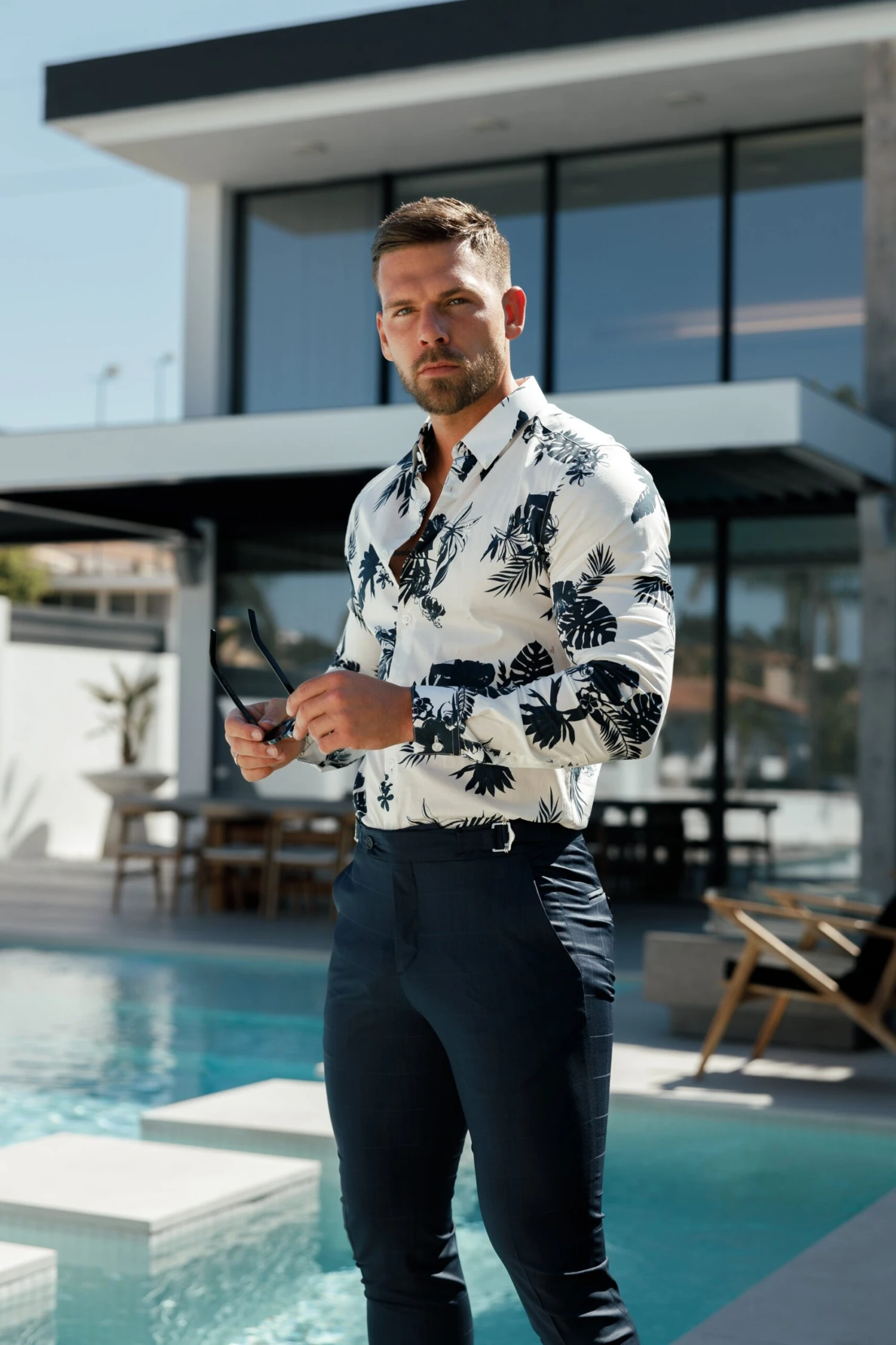 Father Sons Slim Formal Navy Self Check Stretch Trousers With Side Adjusters - FST030 - Image 12