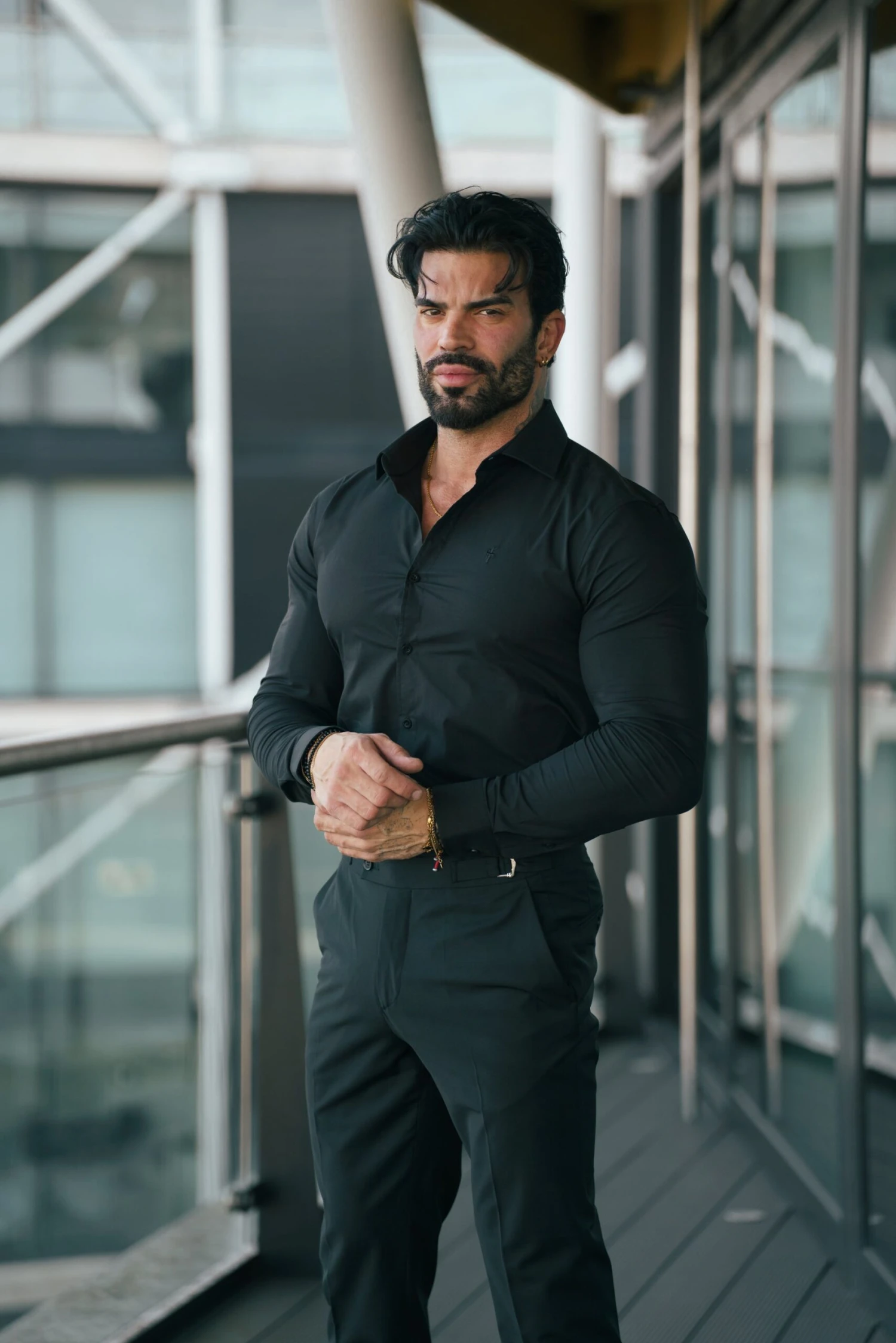 Father Sons Muscle Fit Advanced Stretch Black Cutaway Collar Shirt - FS1164 - Image 9