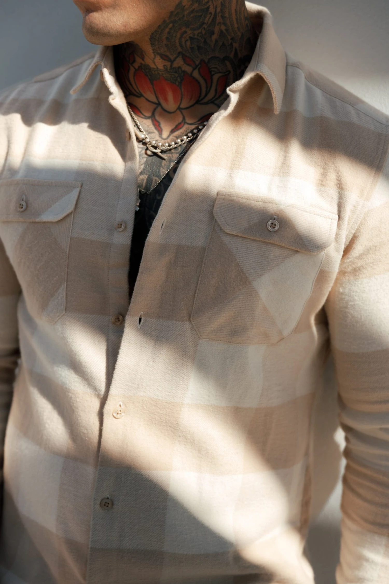 FS Beige Check Shacket With Double Pockets - FS1074 - Image 3