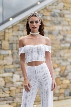 'AYLA' Knitted Co Ord Crop Top White - CTJ009