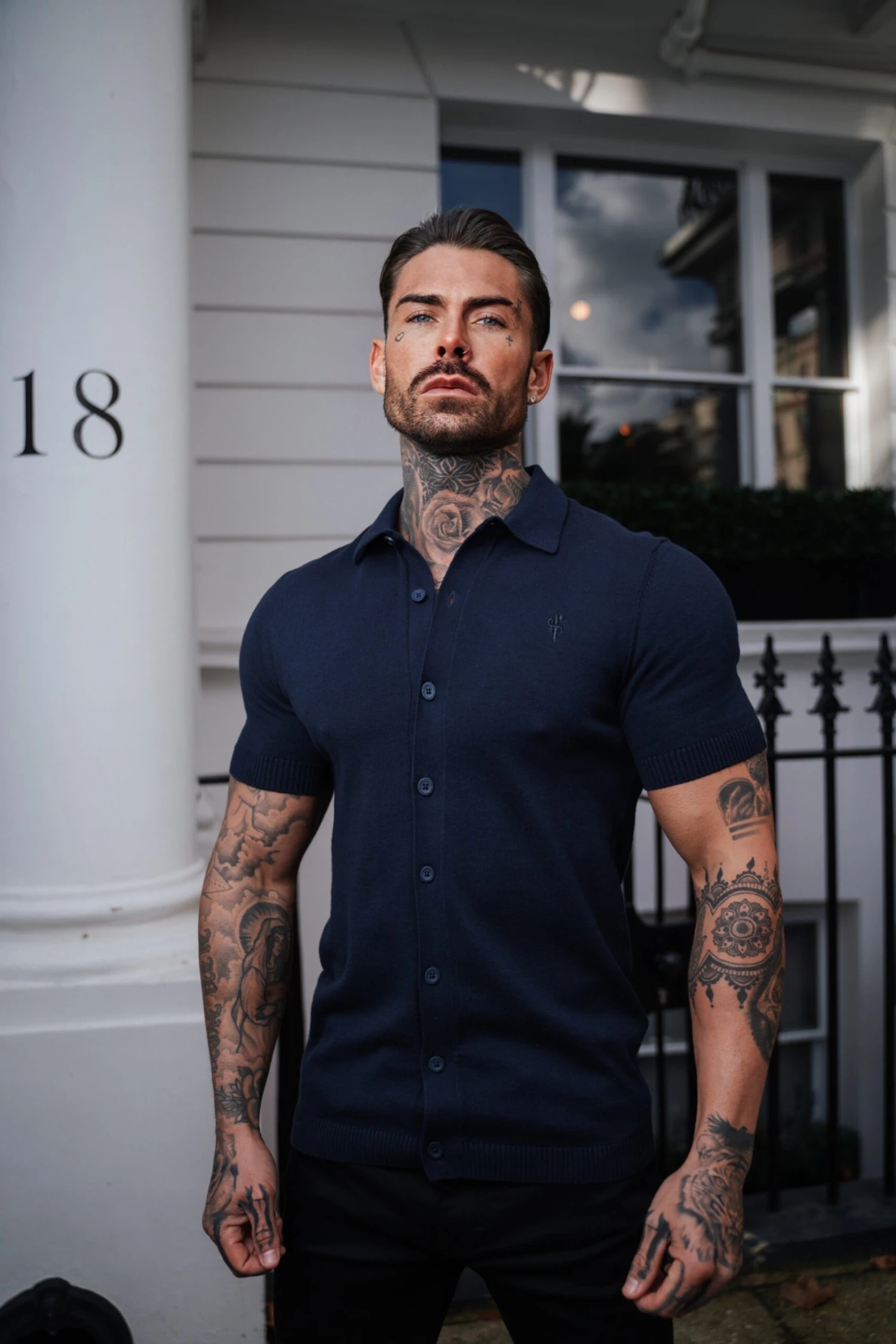 Father Sons Classic Plain Navy Knitted Button Through Polo Short Sleeve - FSN103 - Image 11