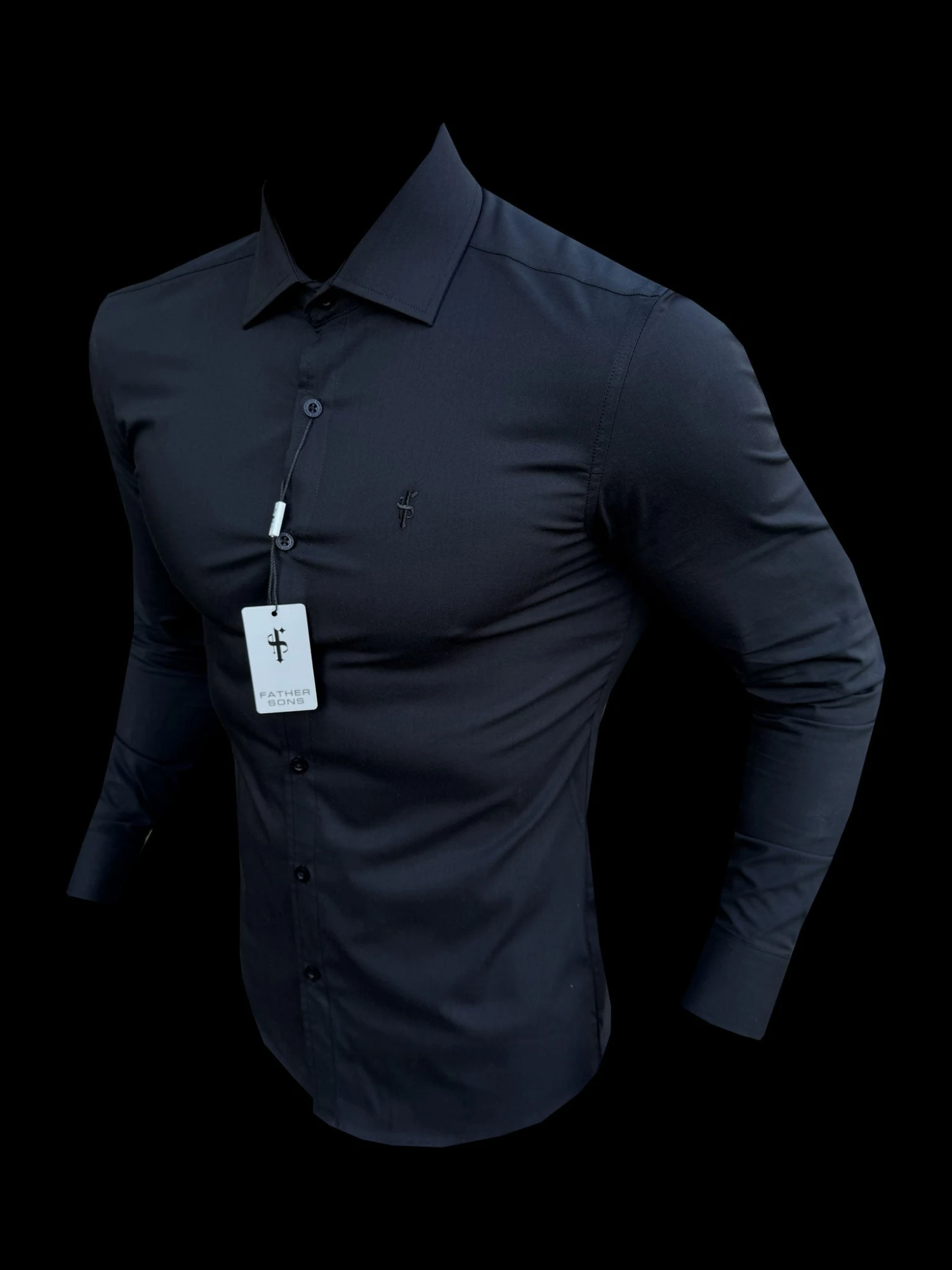 Father Sons Muscle Fit Advanced Stretch Black Cutaway Collar Shirt - FS1164 - Image 5