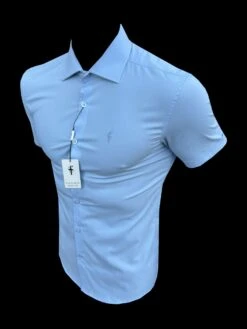 Father Sons Muscle Fit Advanced Stretch Light Blue Short Sleeve With Cutaway Collar - FS1160