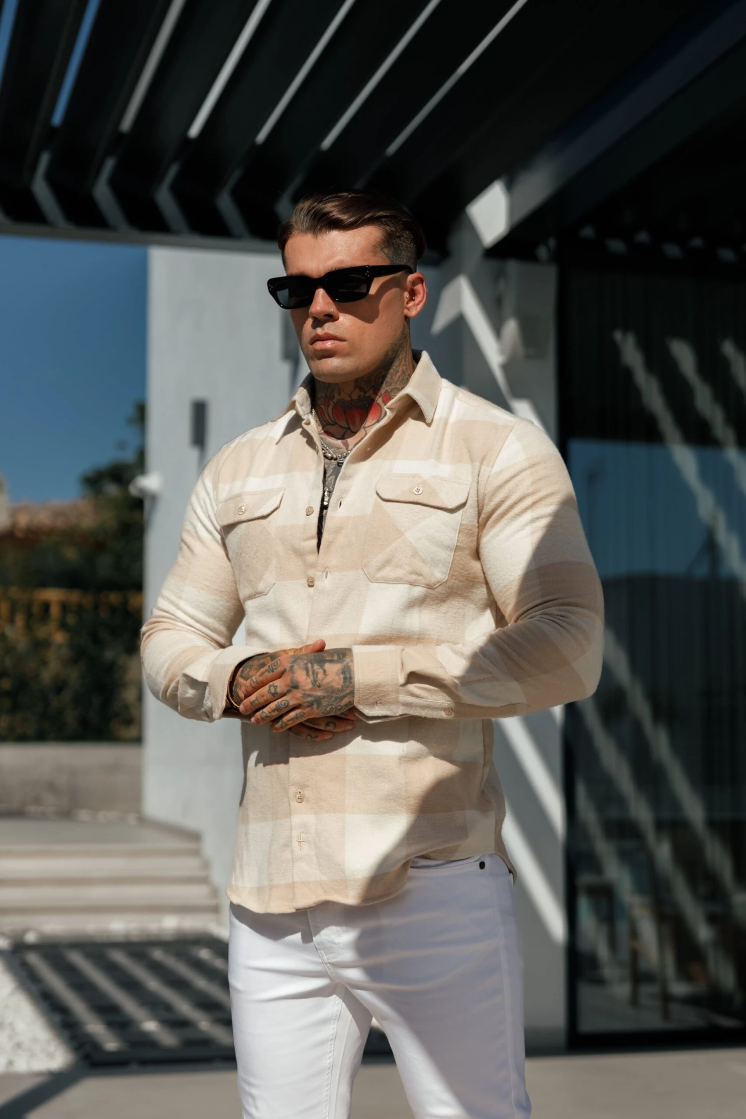 FS Beige Check Shacket With Double Pockets - FS1074 - Image 5