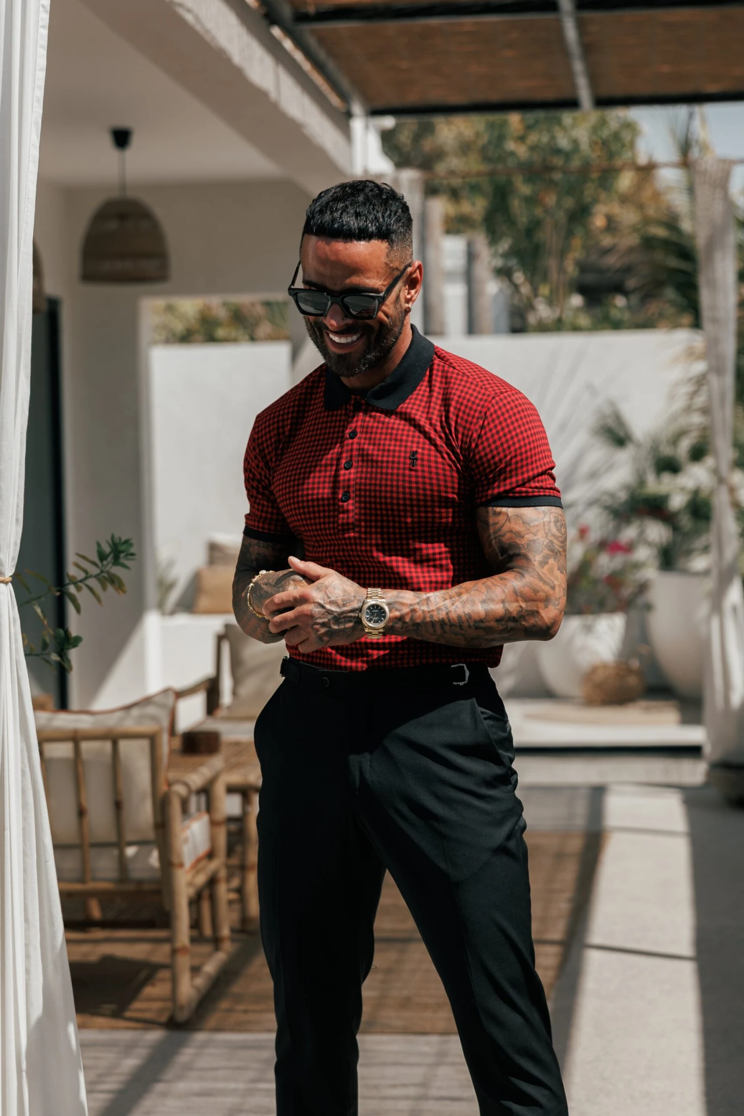 Father Sons Black / Red Printed Check Polo Shirt - FSH1259 - Image 2