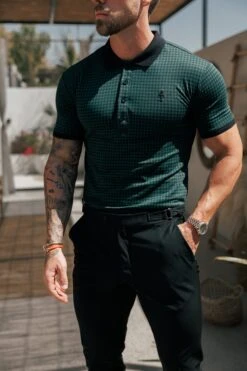 Father Sons Black / Forest Green Printed Check Polo Shirt - FSH1263