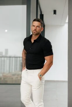 Father Sons Super Slim Scuba Black Short Sleeve Stretch With Cutaway Collar- FS1145