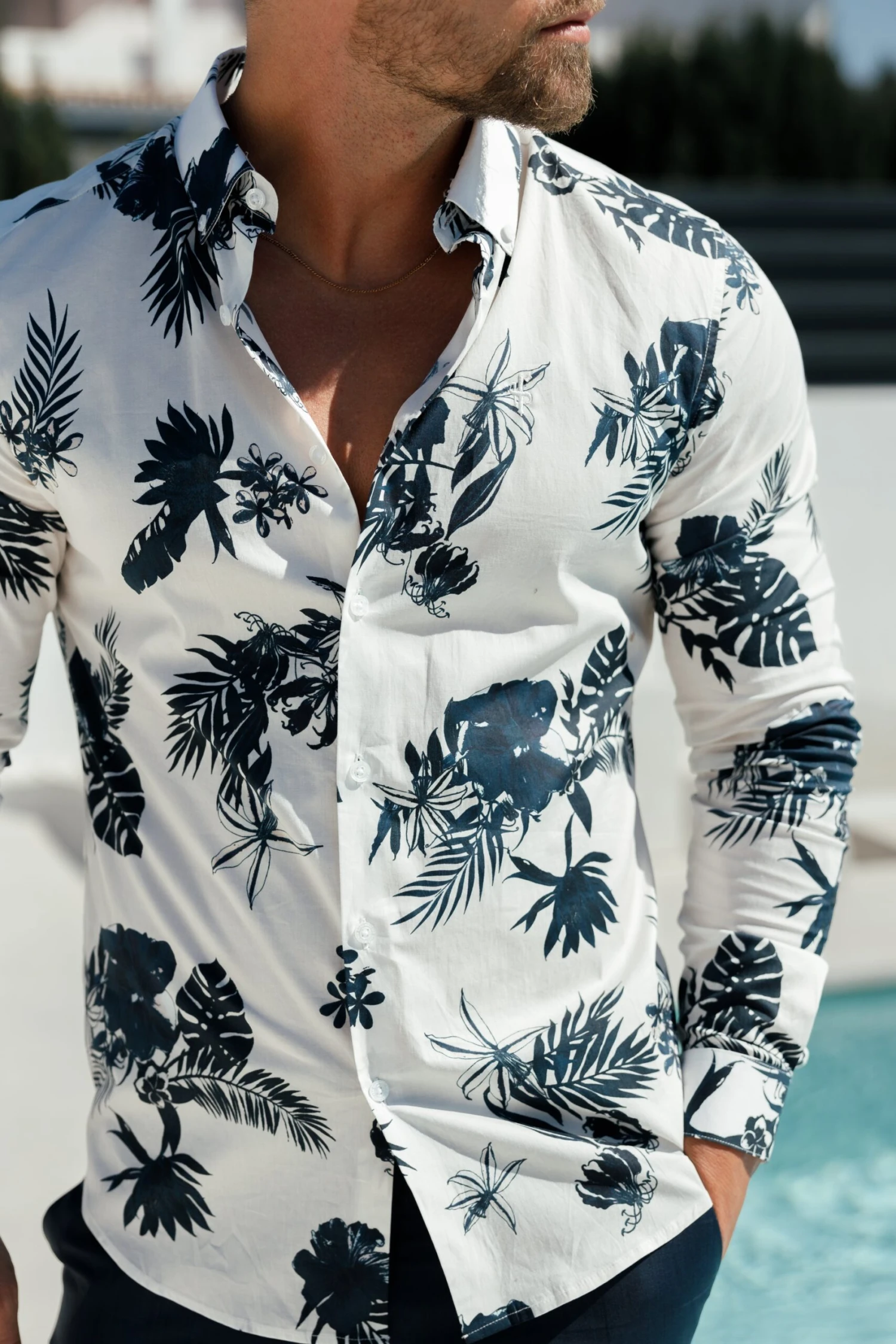 Classic Stretch LS White / Ink Print Button Down Collar - FS1100 - Image 6