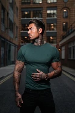 Father Sons Forest Green Bamboo Crew With Tonal Embroidery - FSH920