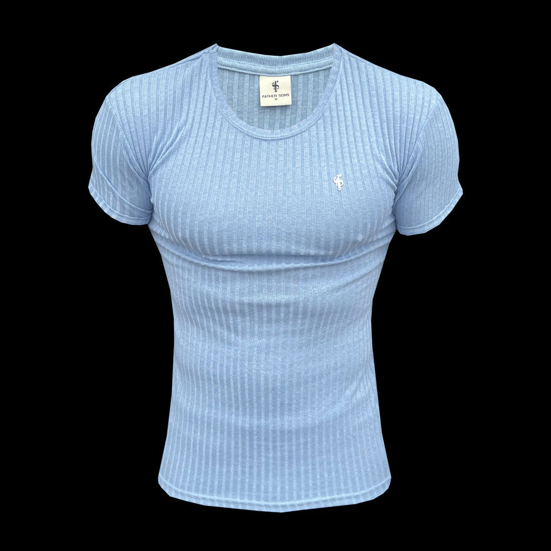 Father Sons Classic Light Blue / Silver Ribbed Knit Super Slim Short Sleeve Crew T-Shirt - FSH1087 - Image 5