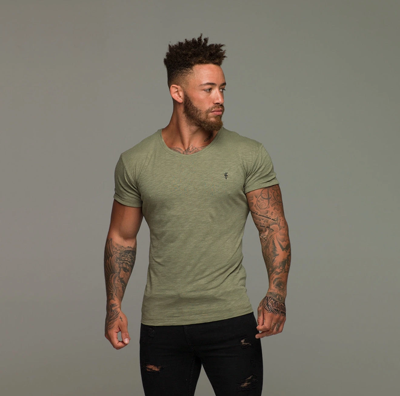 Father Sons Olive Slub Crew T-Shirt - FSH1331 - Image 2