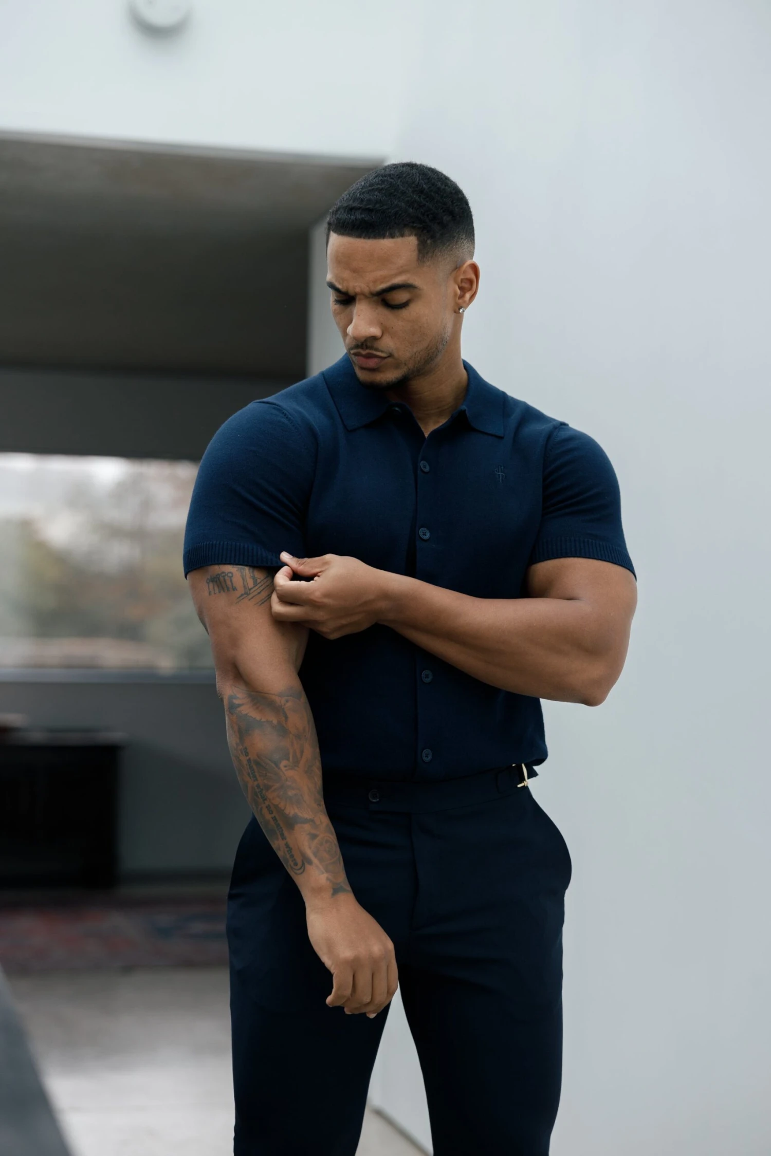 Father Sons Classic Plain Navy Knitted Button Through Polo Short Sleeve - FSN103 - Image 5
