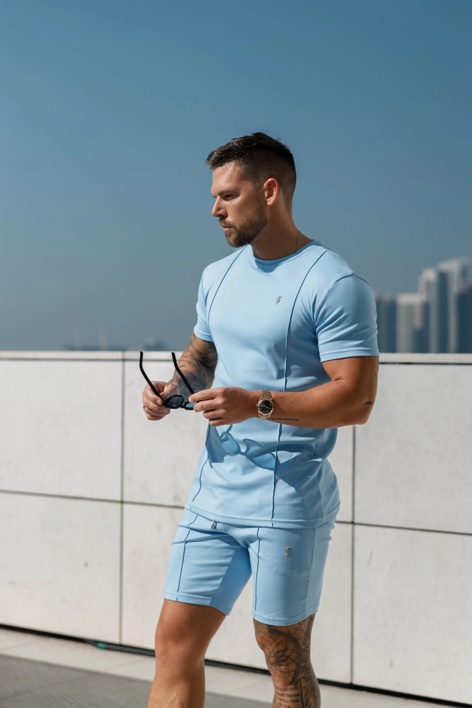 Father Sons Light Blue / Silver Crew T Shirt With Pintuck Detail - FSH1051 - Image 4