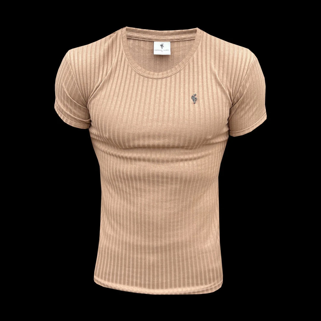 Father Sons Classic Coffee / Black Ribbed Knit Super Slim Short Sleeve Crew T-Shirt - FSH1090 - Image 2