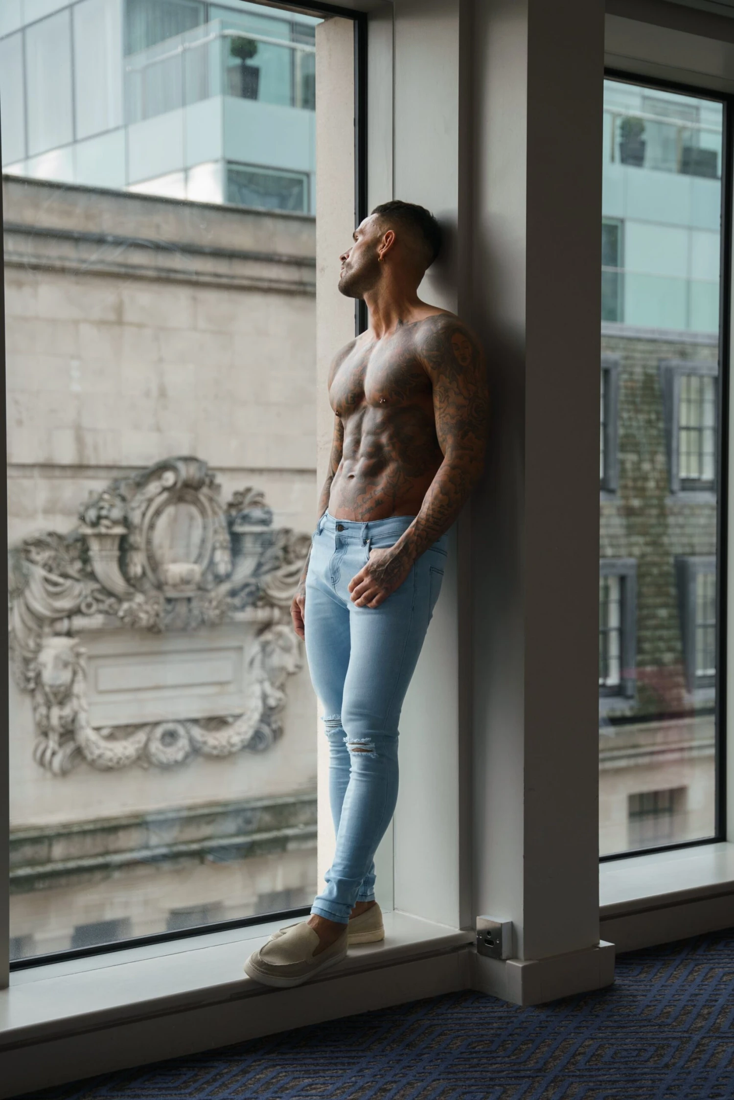 Father Sons Ultra Stretch Mid Blue Slim Jeans Bleached With Knee Rips - FSJEAN012 - Image 7