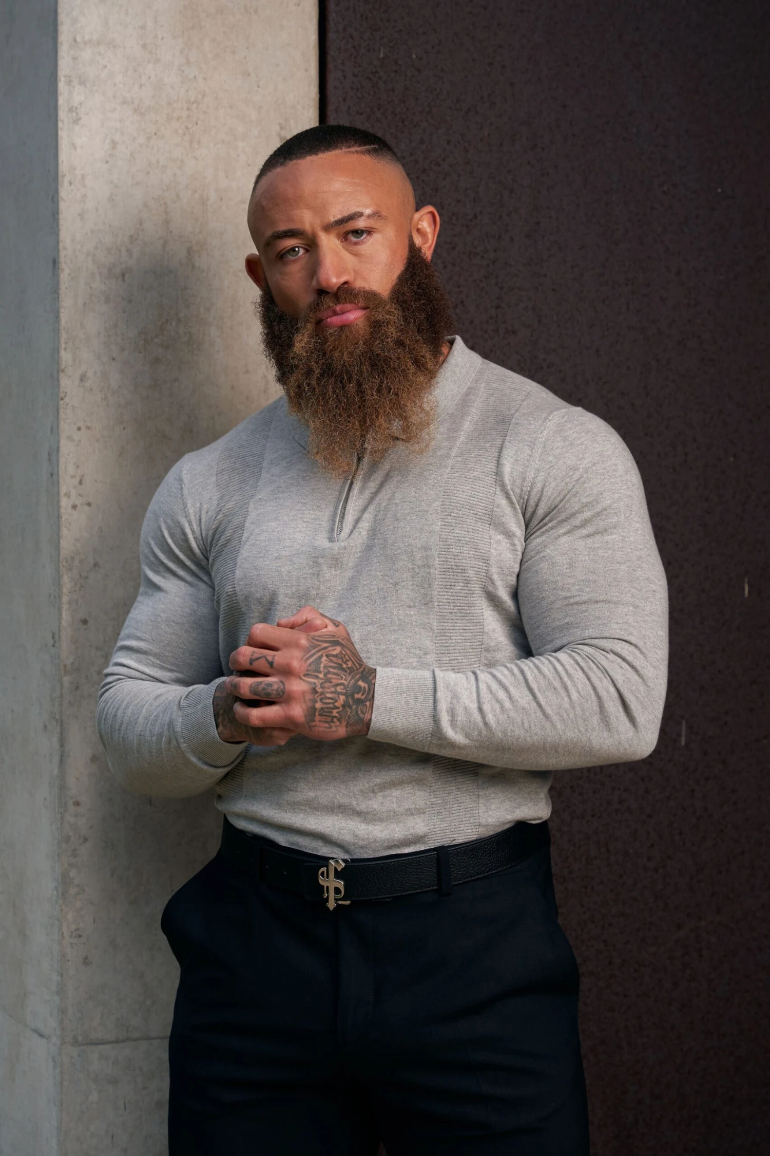 Father Sons Classic Grey Marl And Silver Zip Knitted Polo Shirt Long Sleeve - FSN127 - Image 13