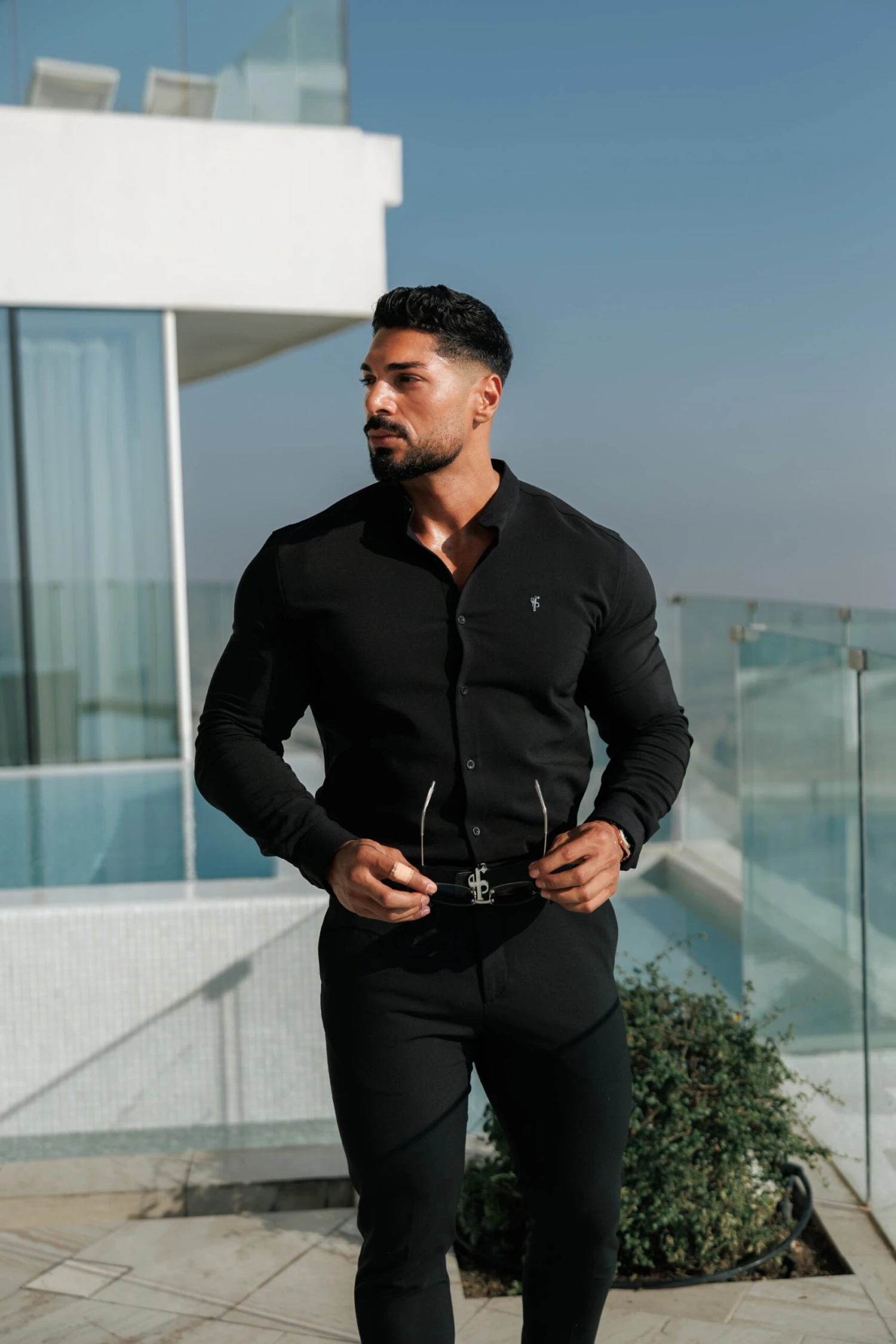 FS Classic Stretch Black LS With Grandad Collar - FS1078 - Image 8