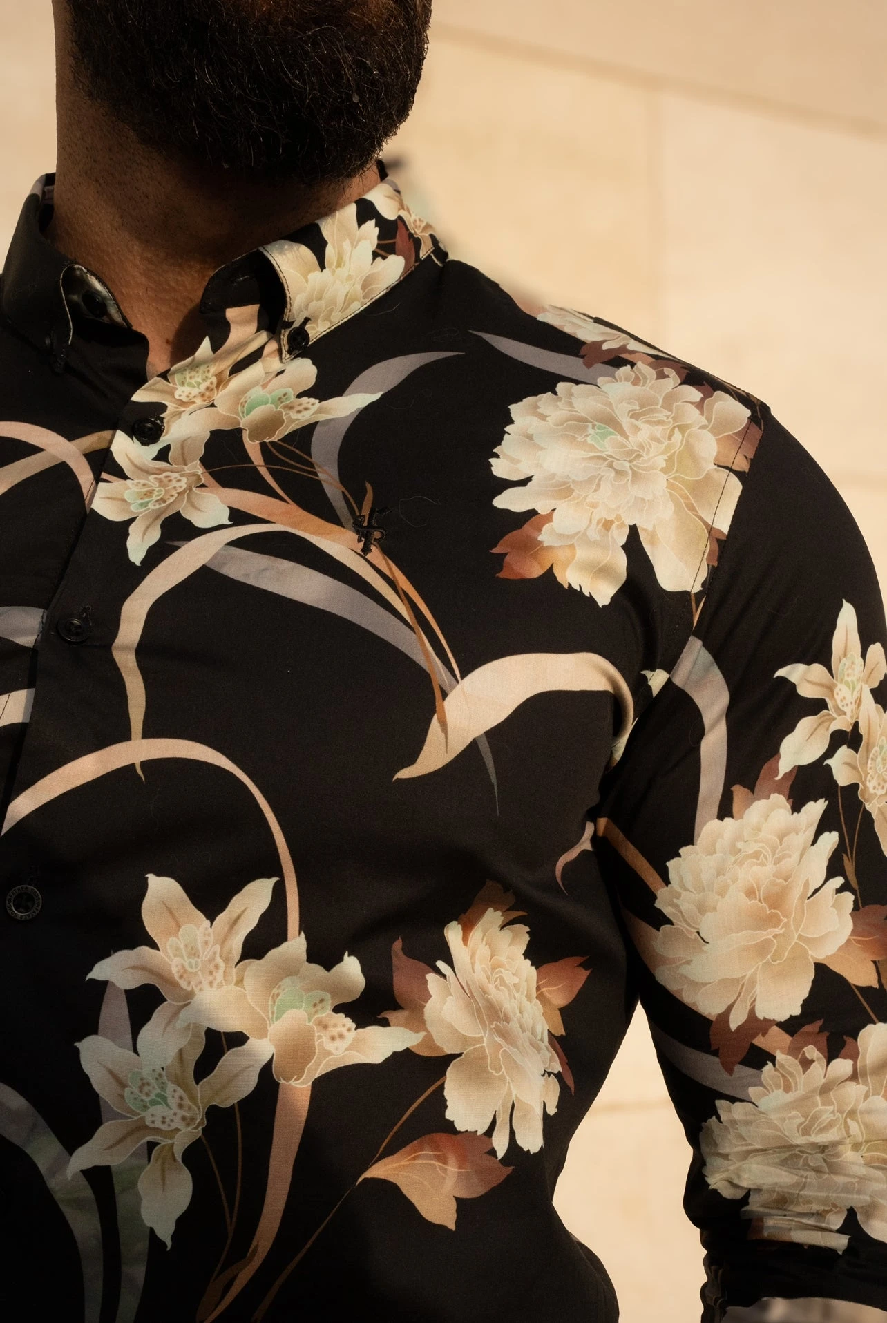 Classic Stretch LS Black Oriental Print Button Down Collar - FS1156 - Image 8