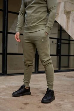 FS Plain Olive Tracksuit Bottoms With FS Branding - FSH1198