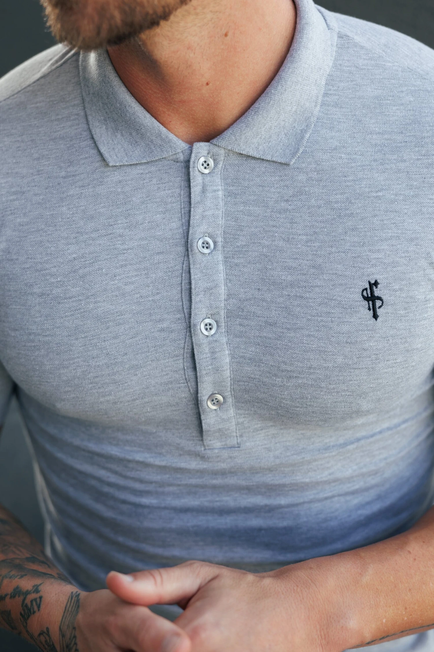 Father Sons Classic Light Grey Polo Shirt With Tonal Button And Black Embroidery - FSH1268 - Image 3