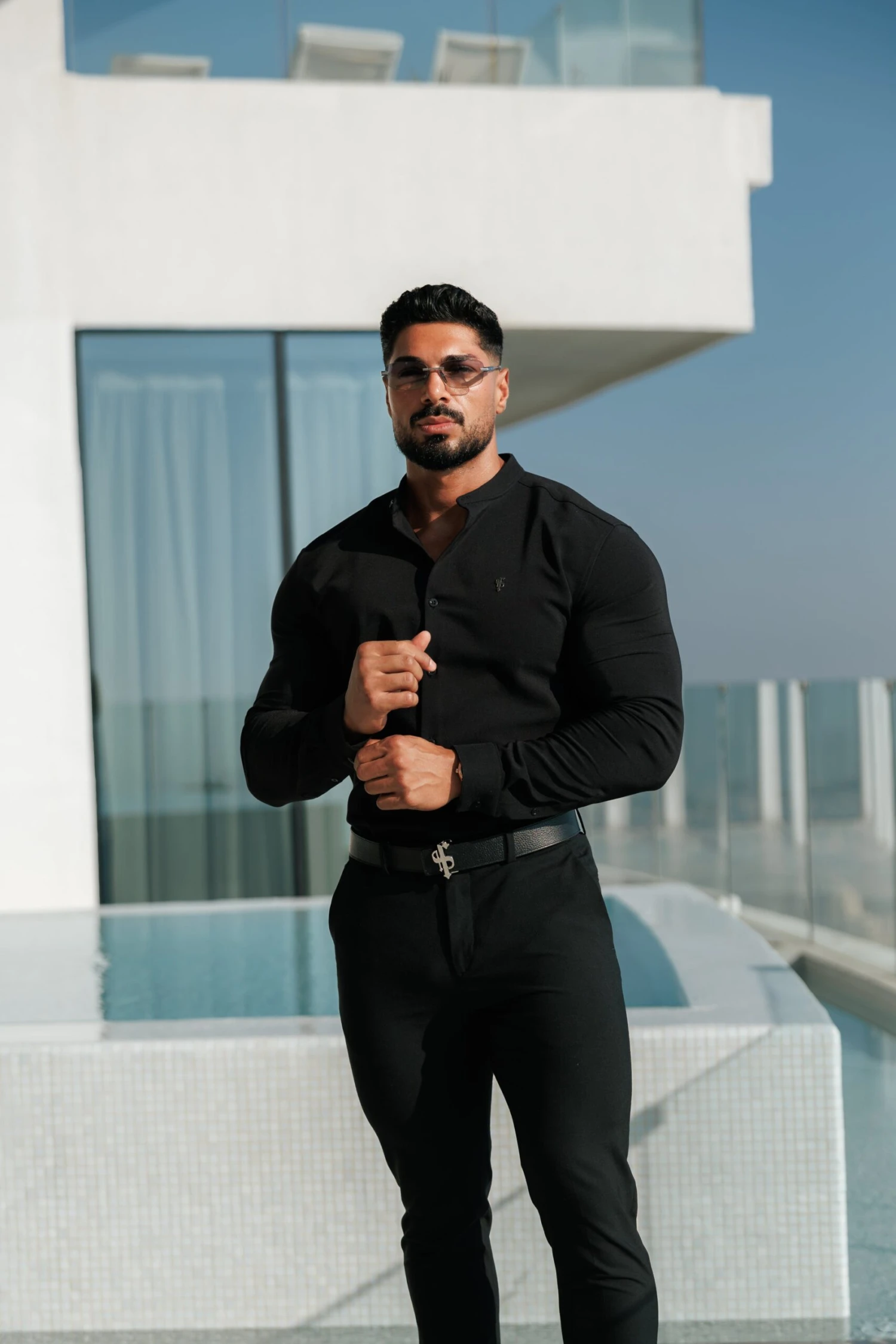 FS Classic Stretch Black LS With Grandad Collar - FS1078 - Image 6