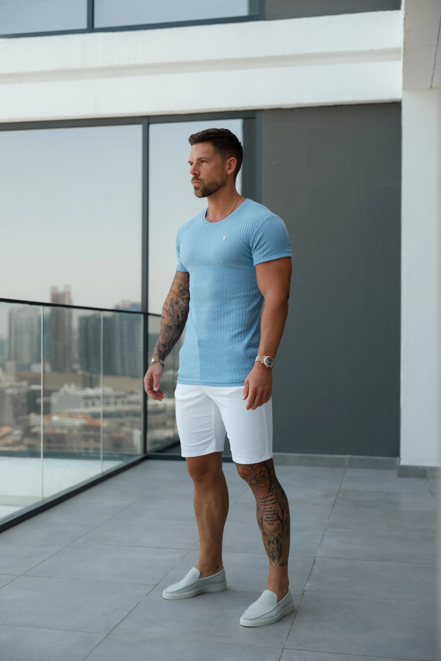 Father Sons Classic Light Blue / Silver Ribbed Knit Super Slim Short Sleeve Crew T-Shirt - FSH1087 - Image 11