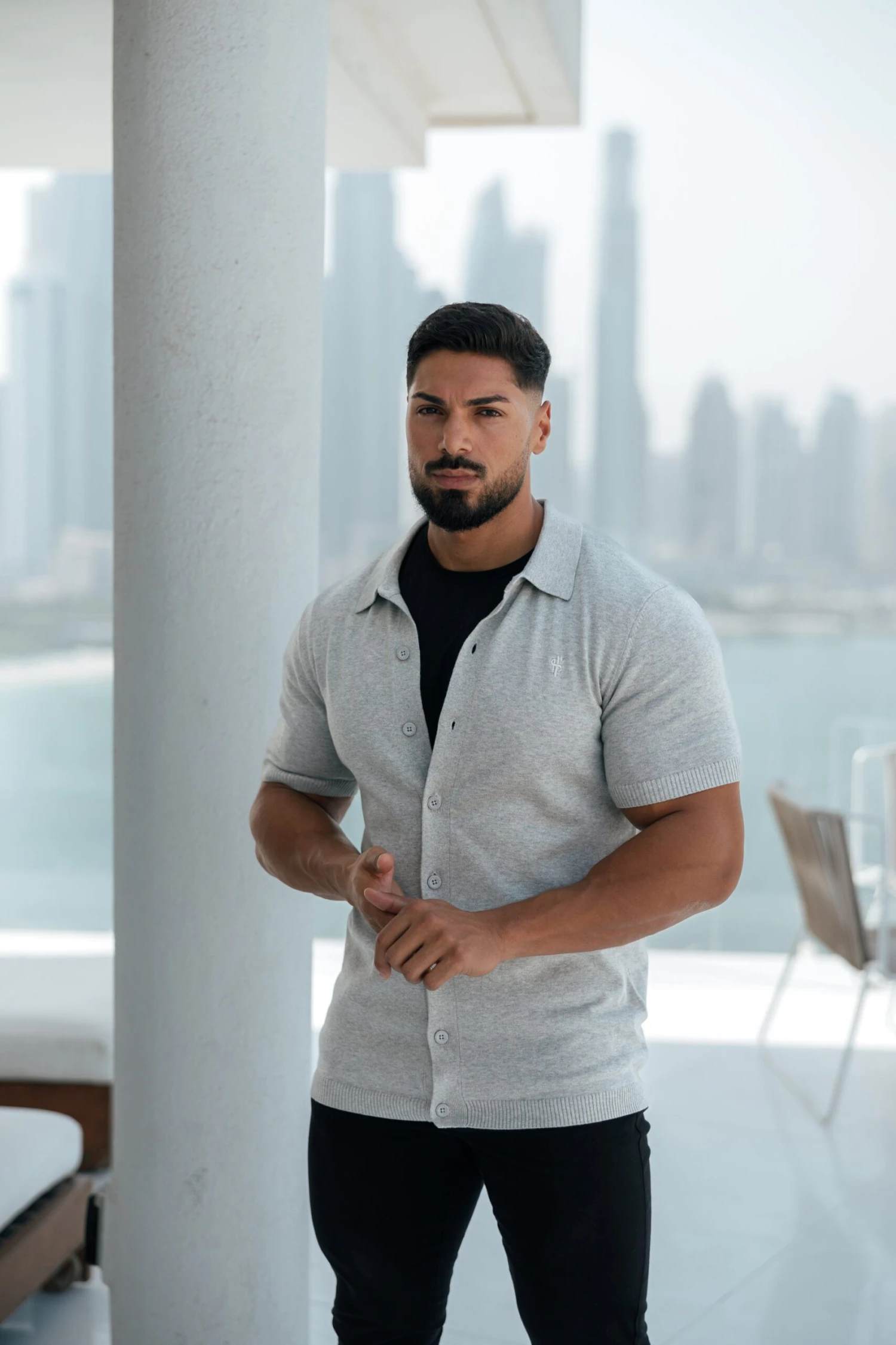 Father Sons Classic Plain Light Grey Knitted Button Through Polo Short Sleeve - FSN102 - Image 14