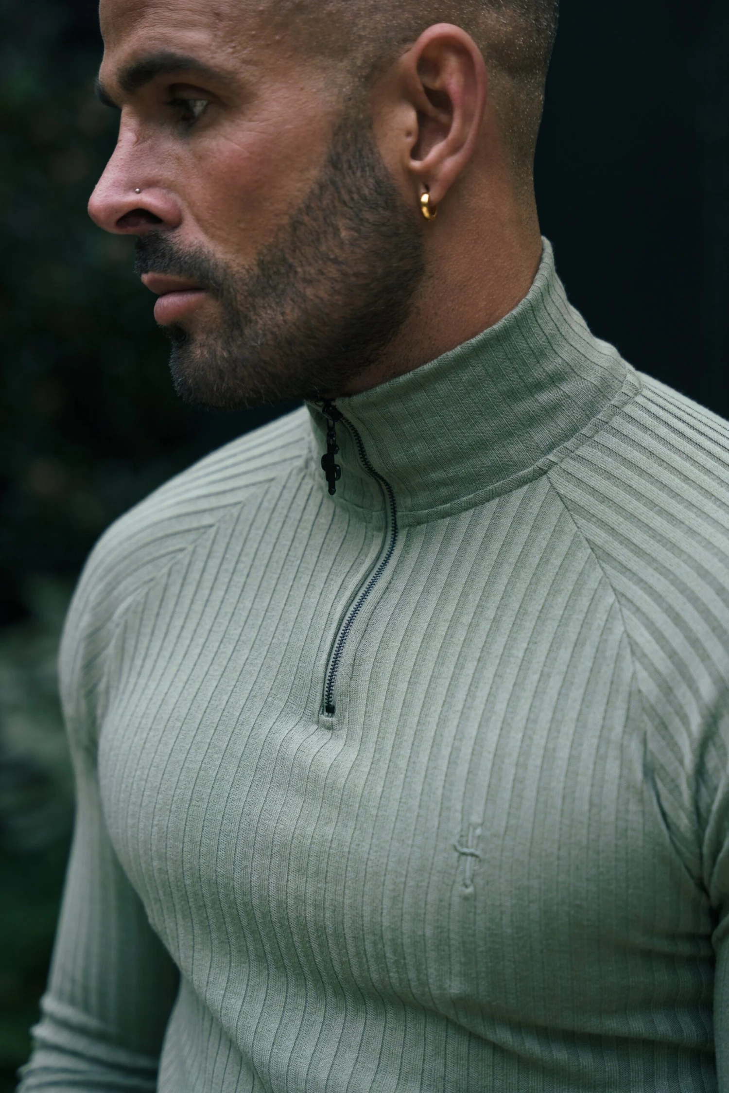 FS Classic Olive Ribbed Zip Funnel Neck Raglan Long Sleeve Crew - FSH1297 - Image 3