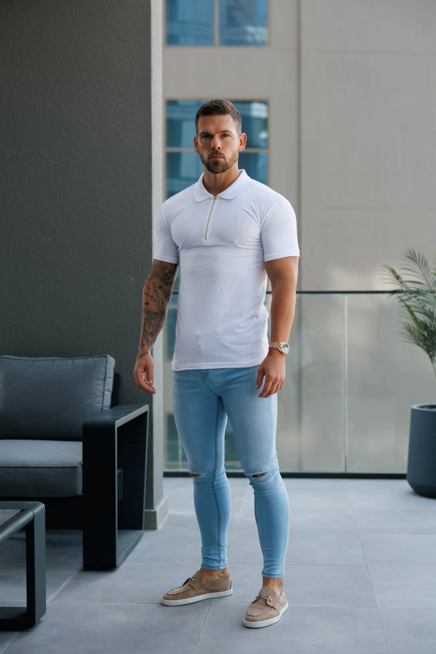 Father Sons Ultra Stretch Mid Blue Slim Jeans Bleached With Knee Rips - FSJEAN012 - Image 11