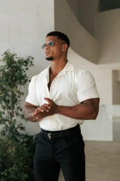 FS Hawaiian Boxy Stretch Cream Short Sleeve With Revere Collar - FS1094