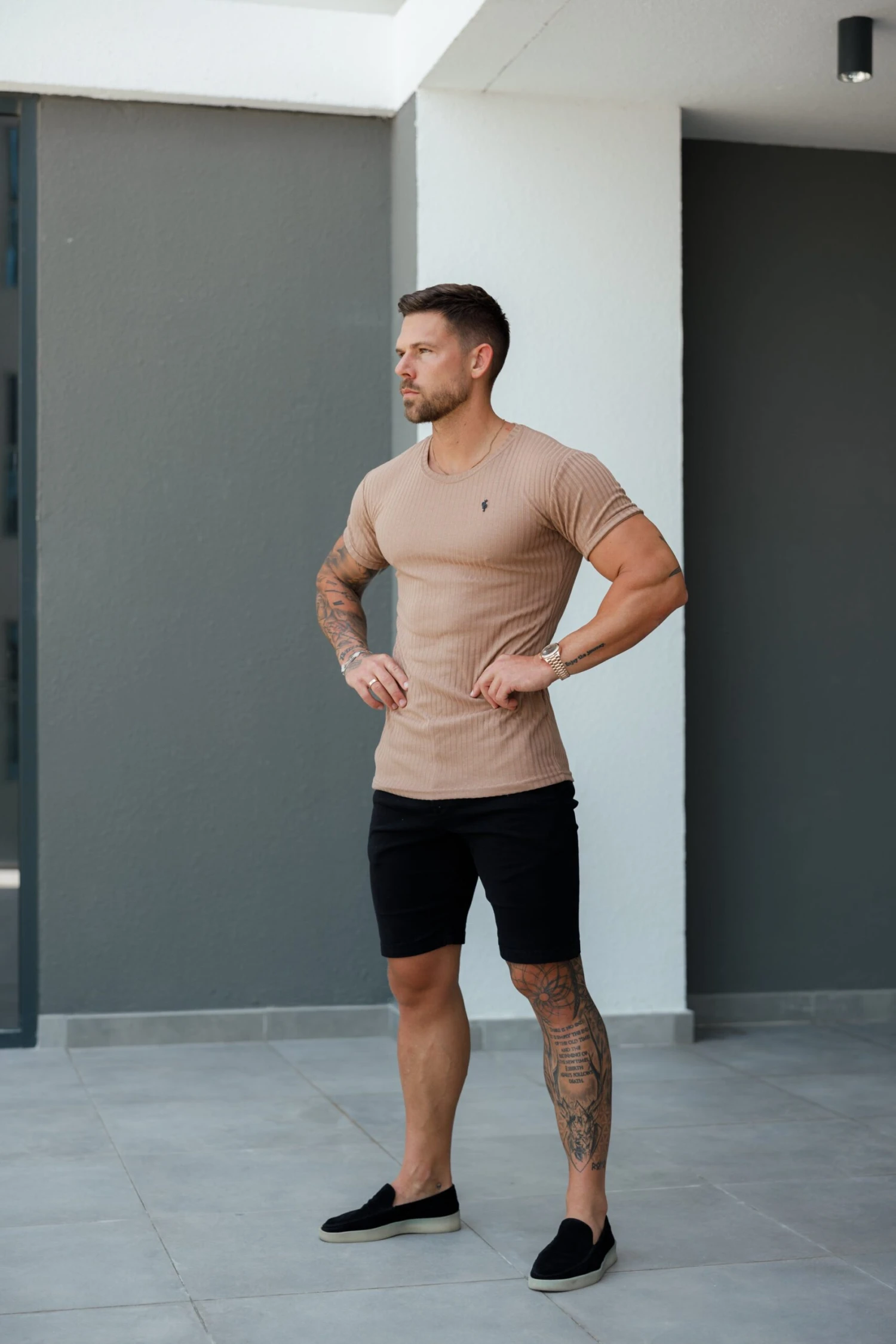 Father Sons Classic Coffee / Black Ribbed Knit Super Slim Short Sleeve Crew T-Shirt - FSH1090 - Image 9