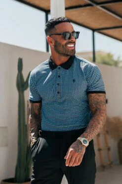 Father Sons Black / Blue Printed Check Polo Shirt - FSH1262