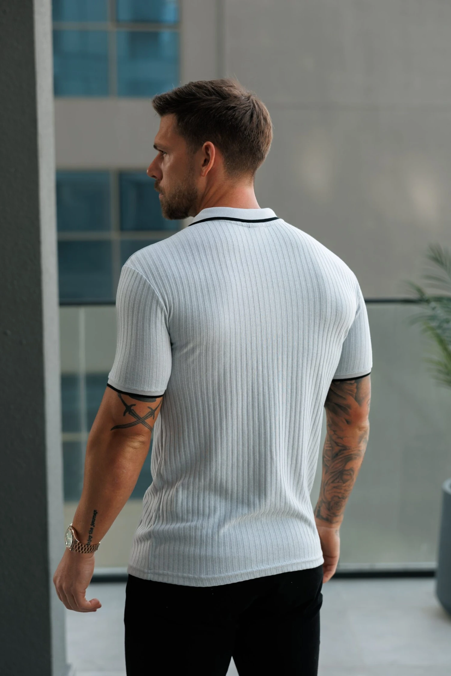 FS Classic Grey Ribbed Zip Polo With Contrast Short Sleeve - FSH1108 - Image 6